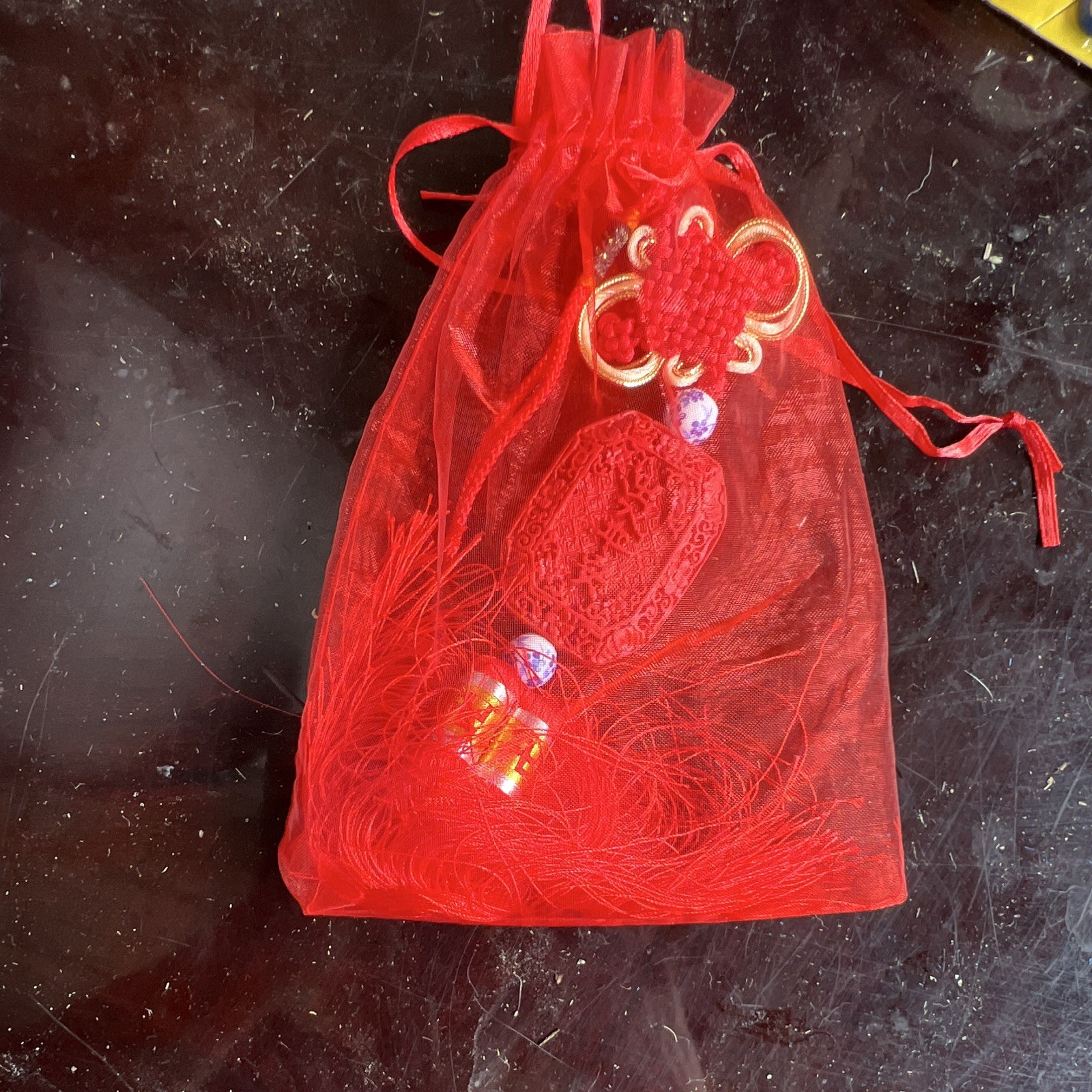 Handmade Chinese Feng Shui Red Hanging Tassel Pendant Charm w/ Organza Pouch