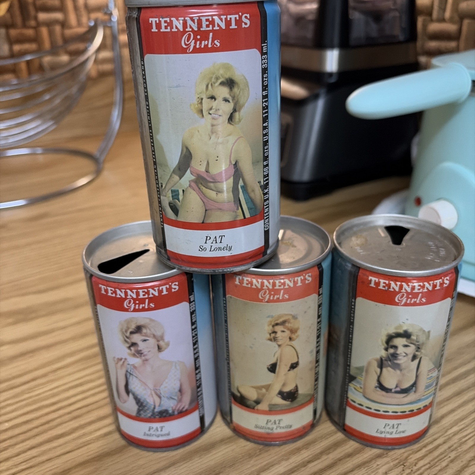 Tennent\'s Girls Lager Beer 4 different Pat beer cans 11.21 oz Scotland