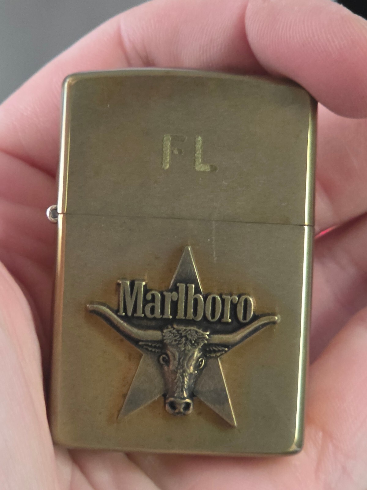 Vintage 1991 Marlboro Longhorn Star Solid Brass Zippo Lighter Box K VII