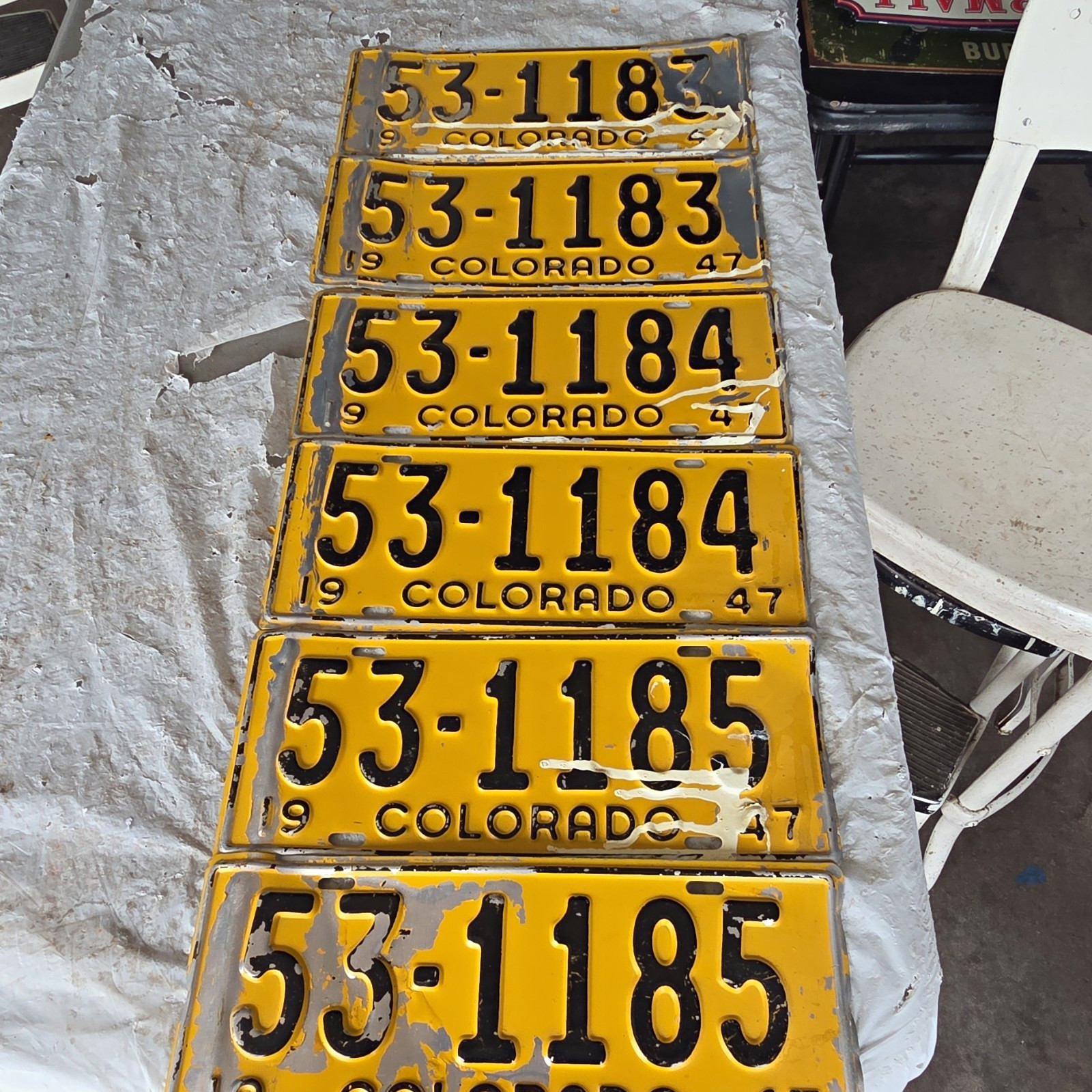 1947 VINTAGE COLORADO LICENSE PLATES LOT OF 3 SETS/ ALL SEQUENTIAL NUMBERS/HTF