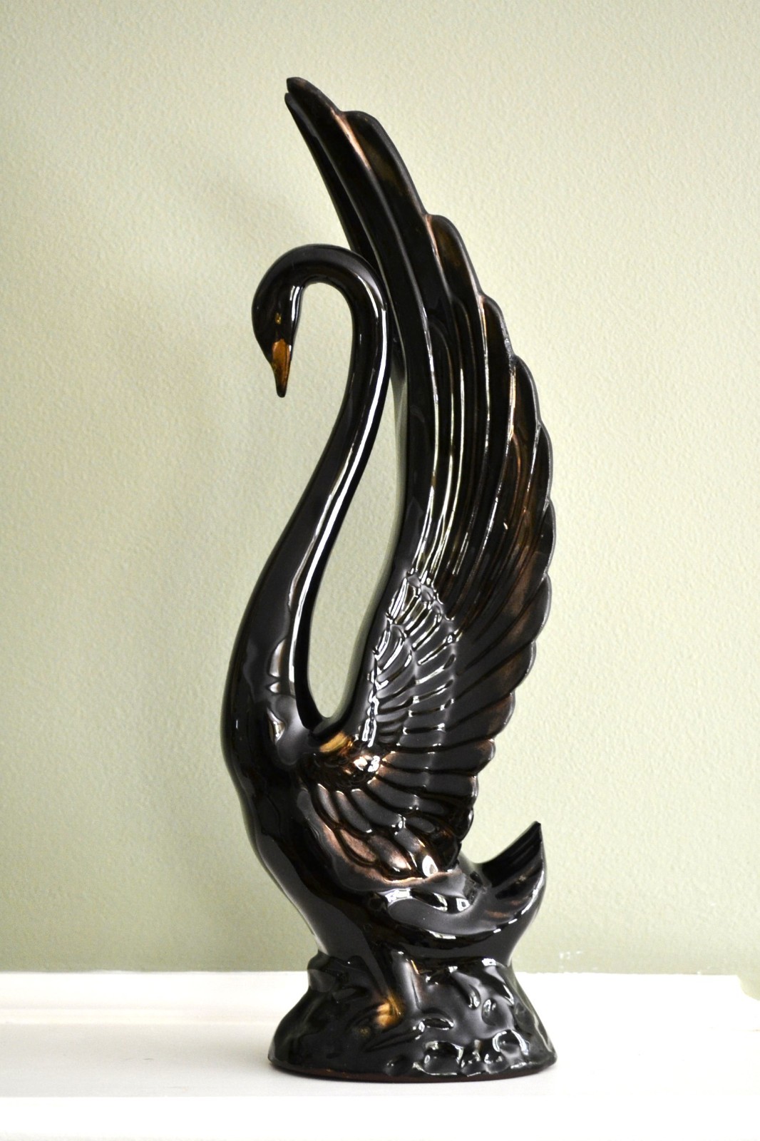 MCM Black Ceramic Swan Statue Figurine 15\