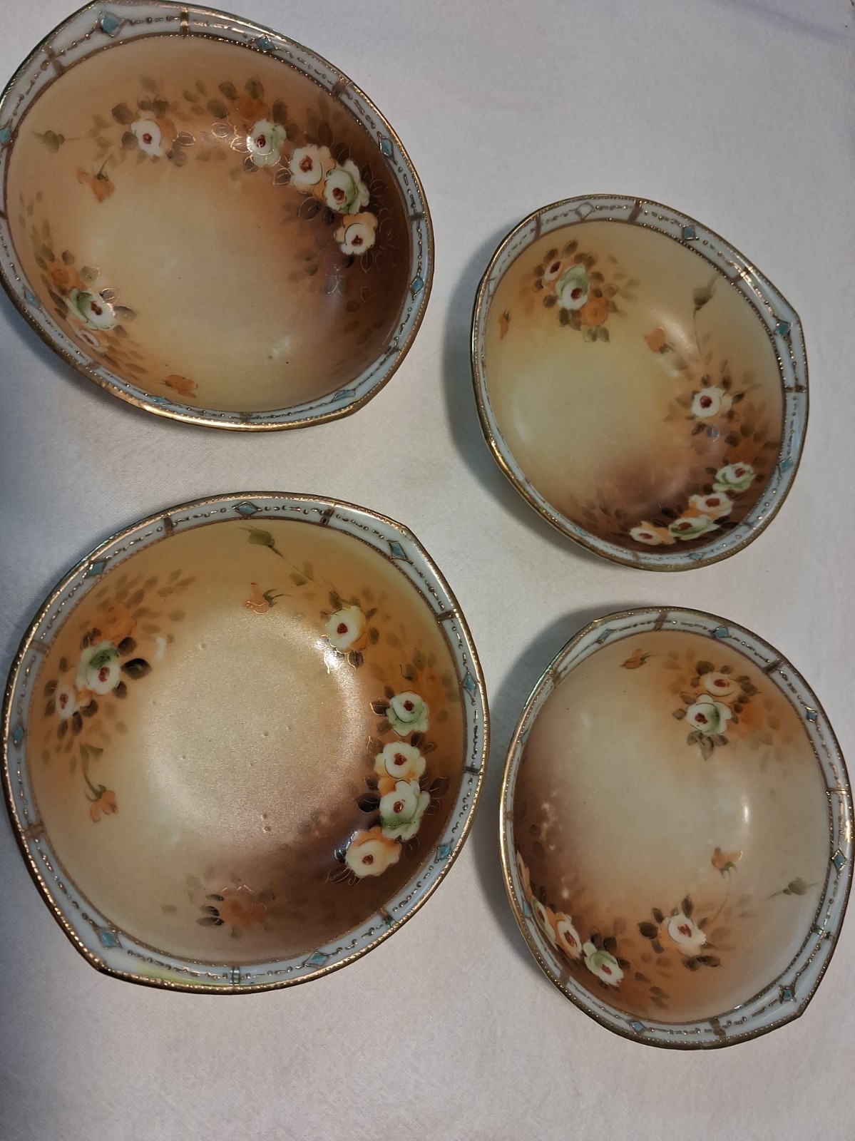 Antique Lot of 4 Hand Painted Japan Gold Edged. Excellent  6\