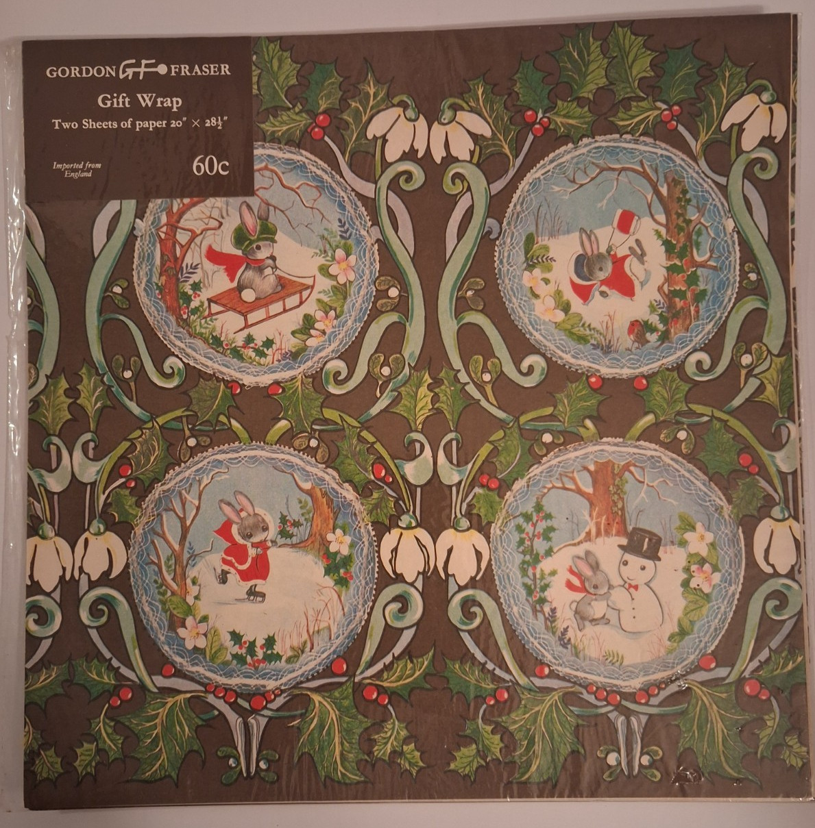 Vintage Gordon Fraser Gift Wrap Bunnies 2 Sheets 20\