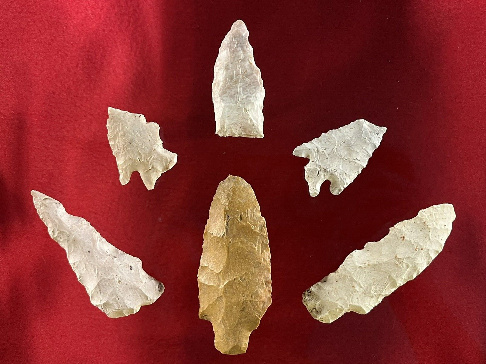 ATTRACTIVE GROUP OF 6 MISSOURI ARCHAIC ARROWHEADS AUTHENTIC INDIAN ARTIFACT B23K