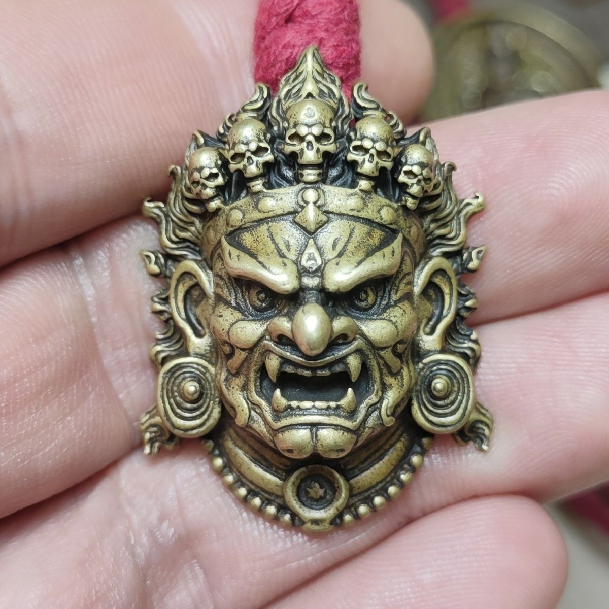 Tibetan brass mahakala pendant vintage amulet protection necklace neutral