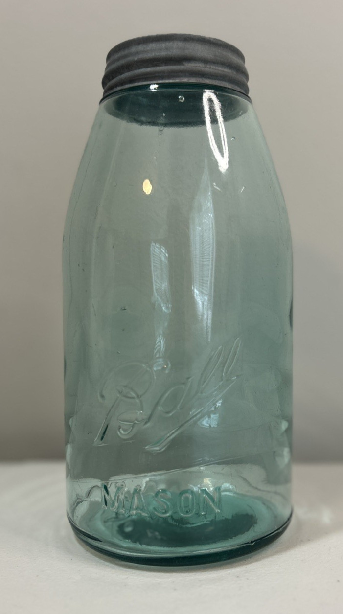 Antique Ball Mason Slope-Shouldered Blue 1/2 Gallon Jar w/Zinc Lid 1910-1923