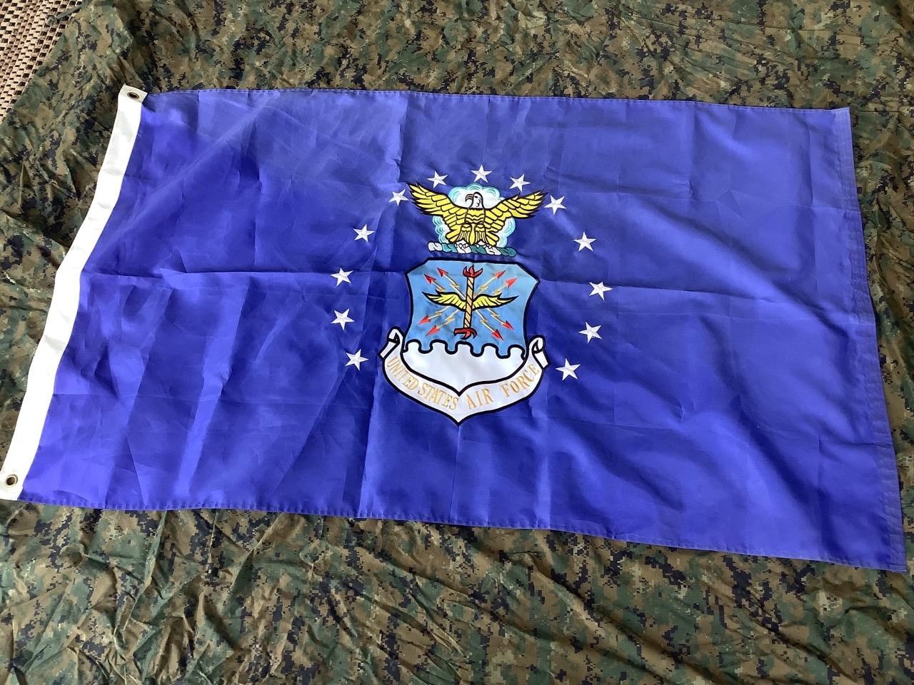 USAF Air Force Military Surplus 5x3 Foot Flag Raised Official Emblem Blue USGI