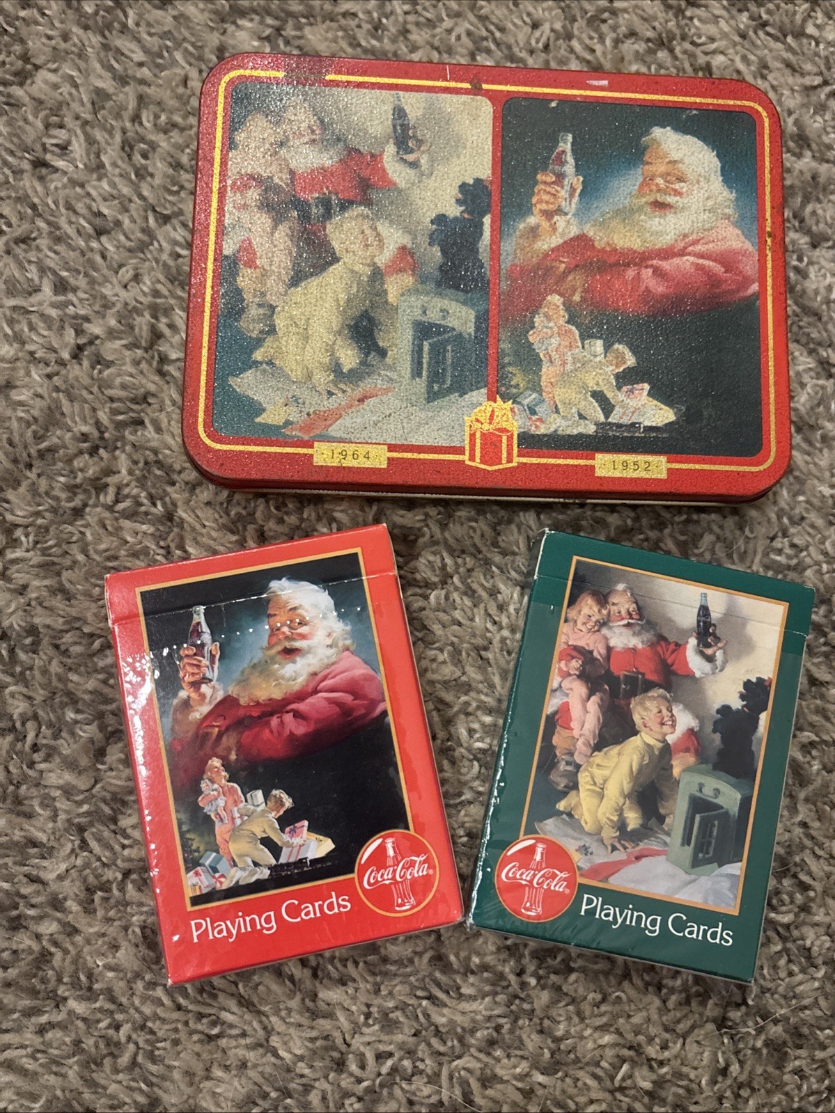 NWOT Vintage 1996 Coca-Cola Playing Cards 2 Decks Santa Christmas Tin Sealed
