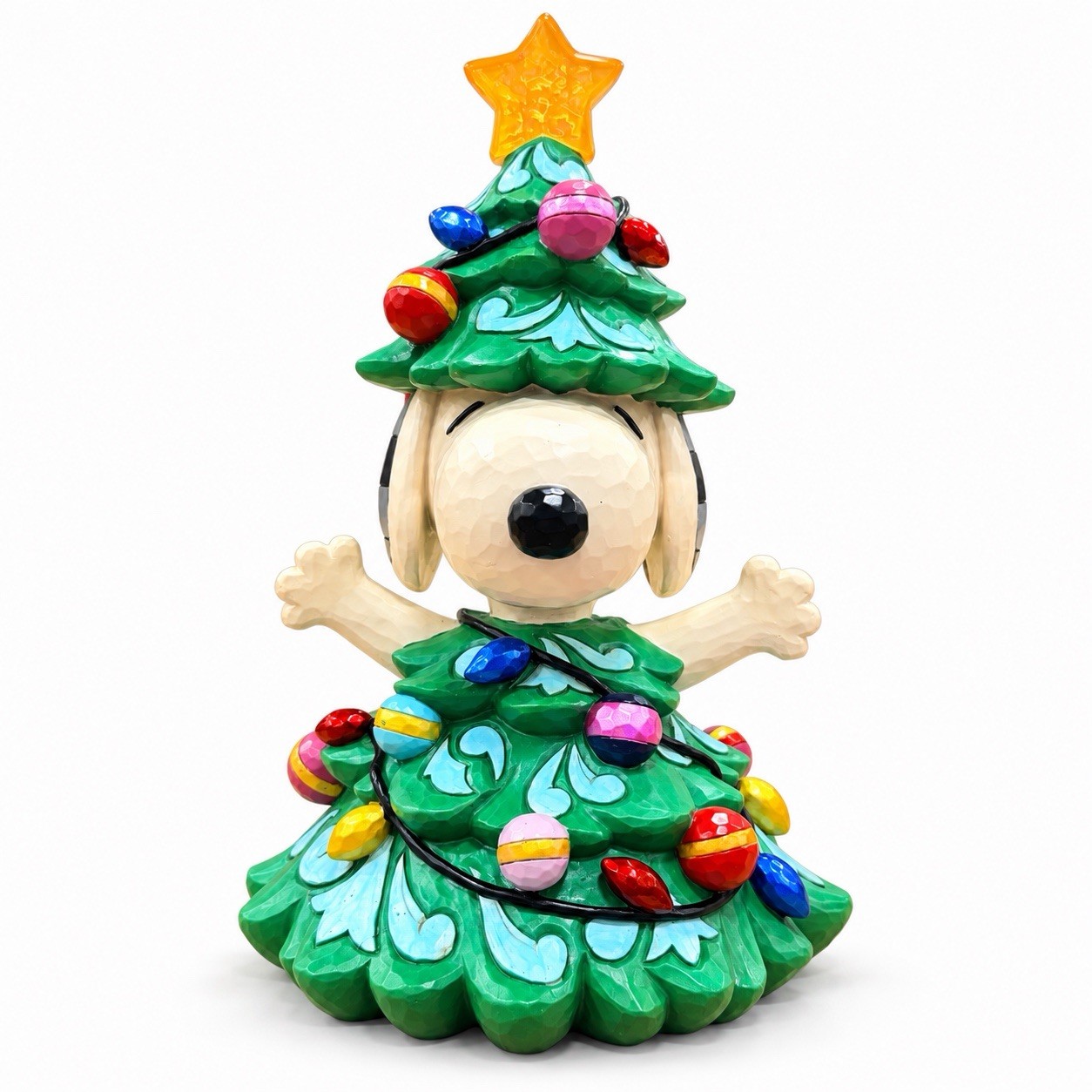 Peanuts Snoopy Christmas Tree Statue Holiday Decoration with Star & Ornaments