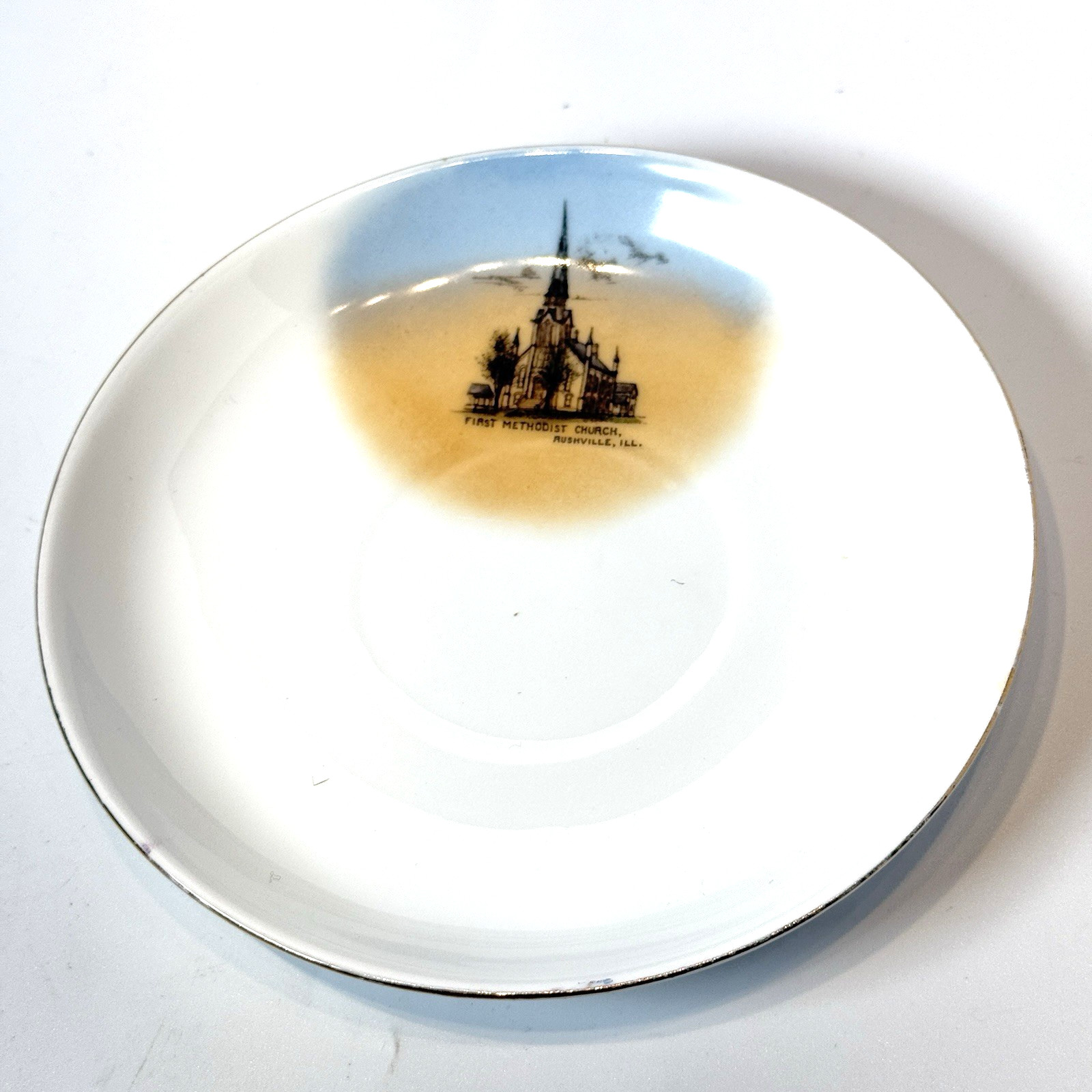 RUSHVILLE, ILLINOIS IL Antique METHODIST CHURCH Souvenir China Dish Plate
