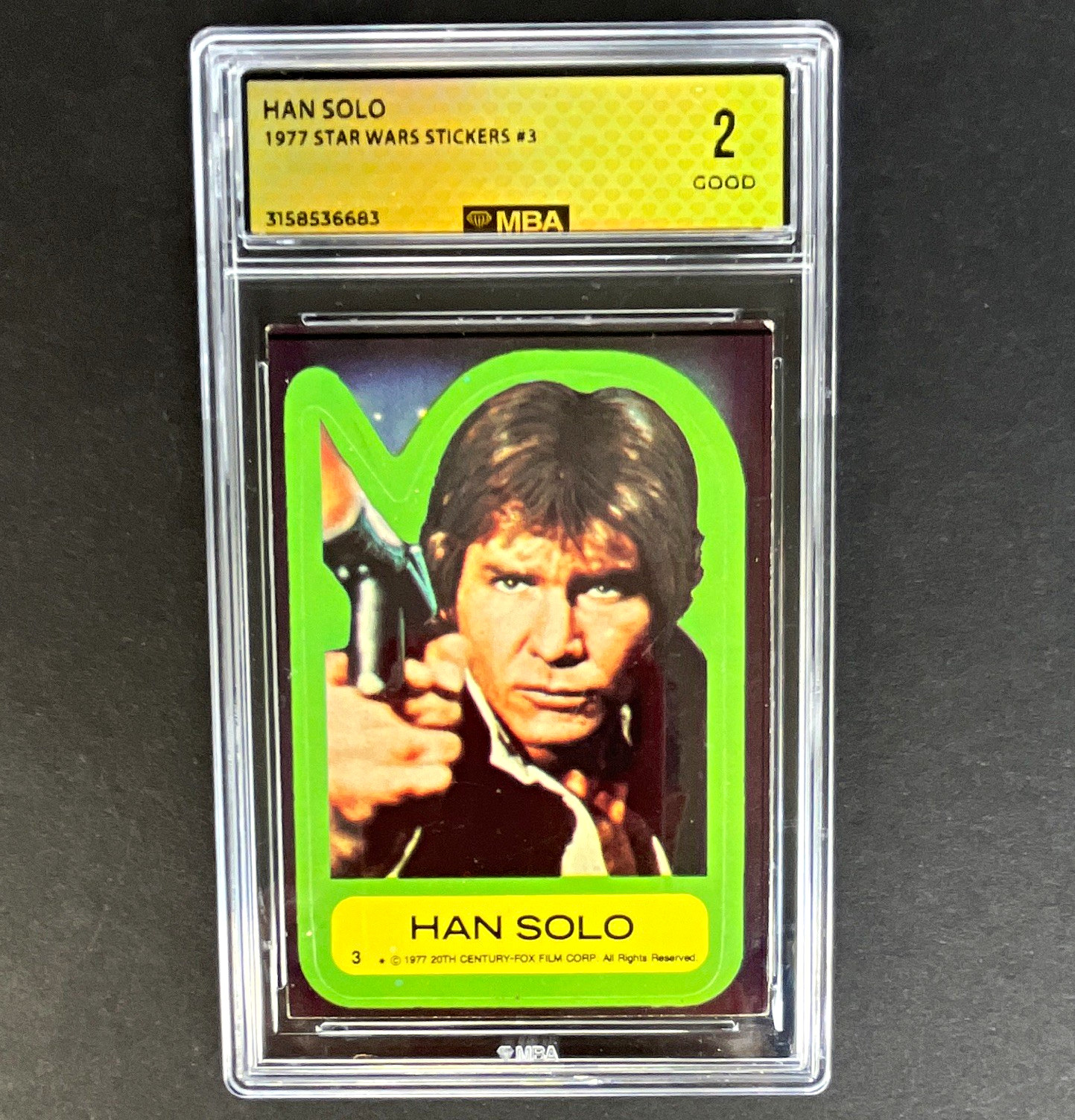 Topps 1977 Star Wars Stickers #3 Han Solo Harrison Ford MBA 2 Sticker