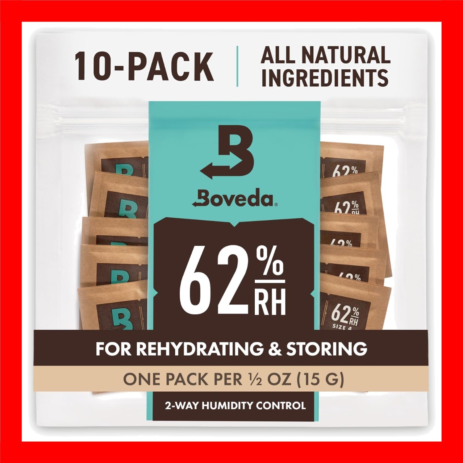 Boveda 62% RH Size 8-10 Pack Two-Way Humidity Control Packs - for Storing 1 Oz -