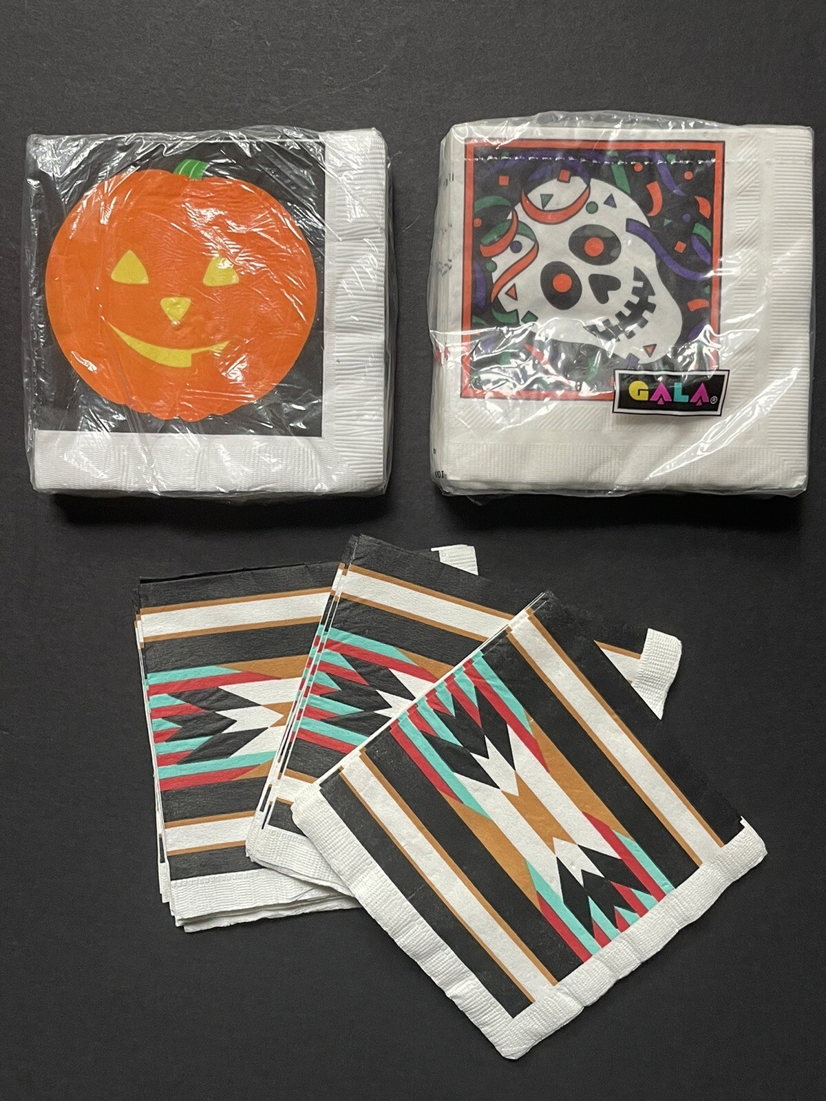 NEW VINTAGE LOT *HALLOWEEN Skull Pumpkin 80’s Paper Napkins GALA GIBSON Beverage