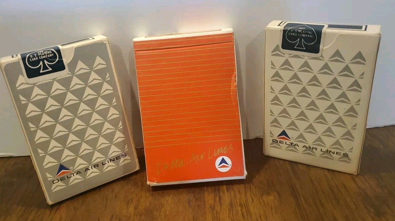 Vintage 1960-70s Delta Airline Playing Cards Set Of 3 Sealed New Unused 