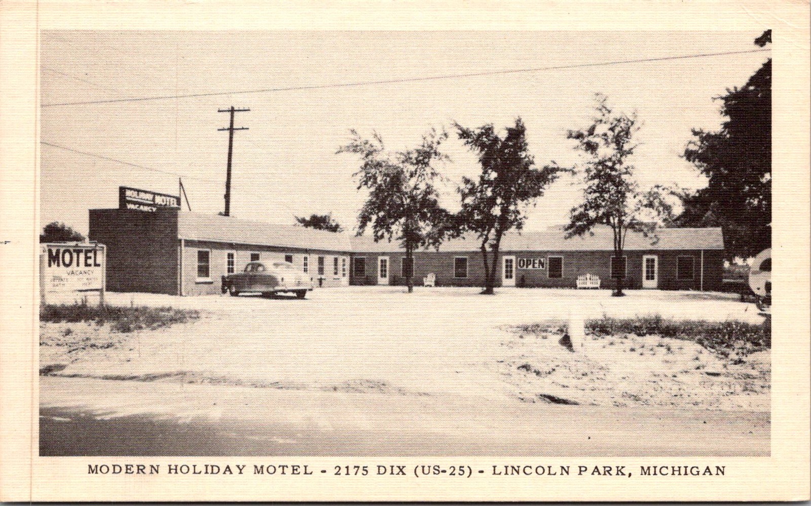 Modern Holiday Motel Lincoln Park Michigan 1949 Vintage Postcard 5P18-25