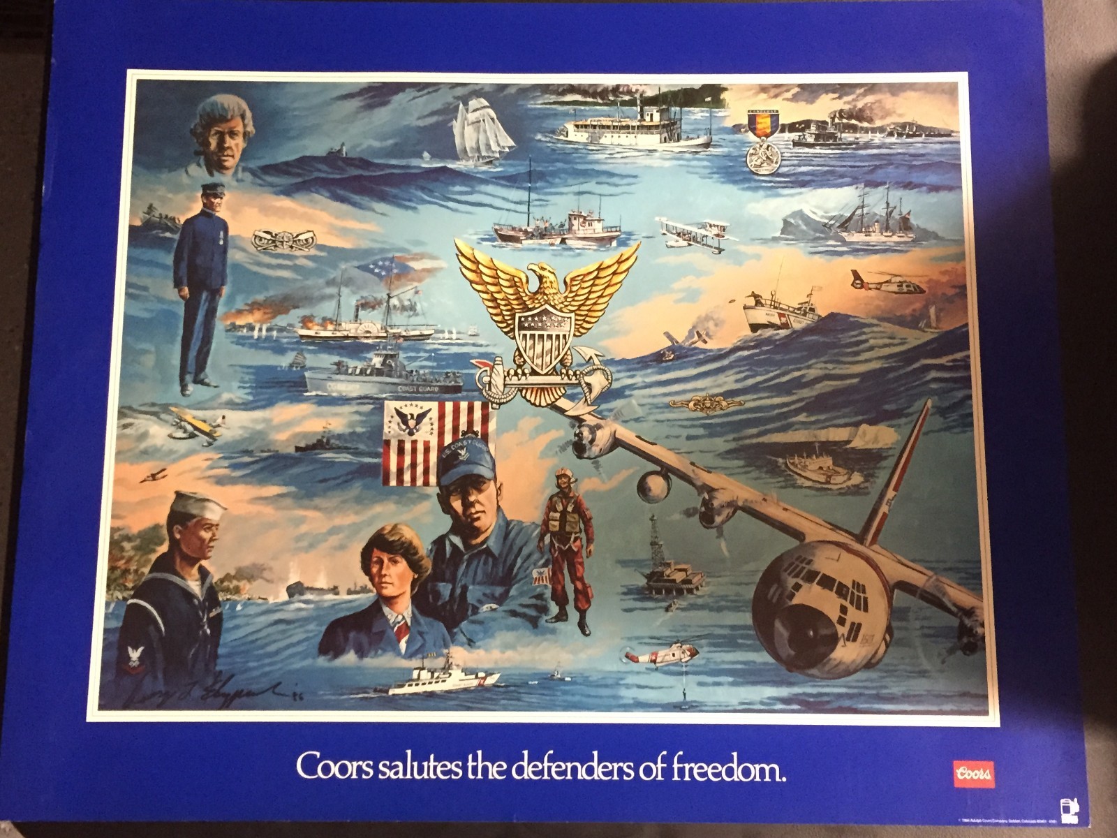 United States USCG US Coast Guard George Skypeck Coors Beer Rare Poster