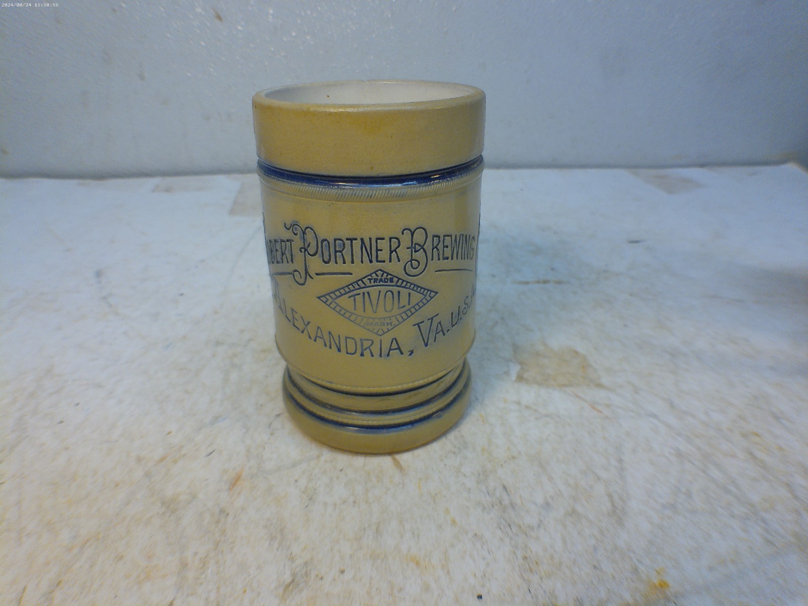 RARE STONEWARE BEER MUG ADVERTING ROBERT PORTNER BREWERY ALEXANDRIA VA L@@K
