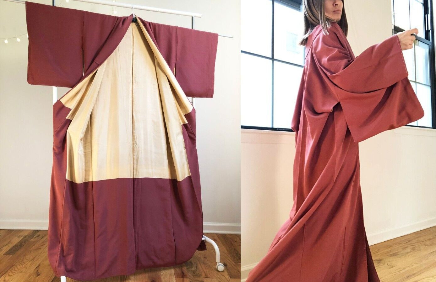 Vintage traditional authentic Japanese kimono, long silk kimono