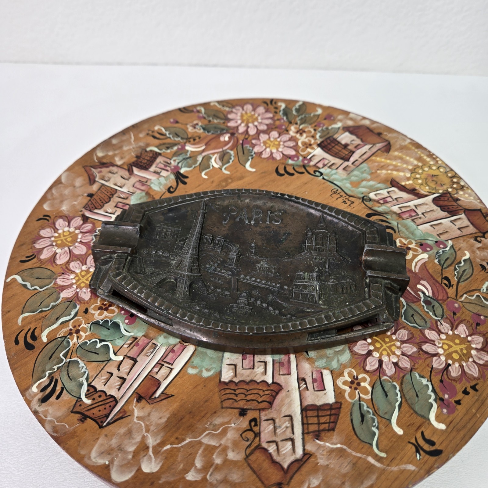 VTG Art Deco Bronze Paris Souvenir Ashtray Eiffel Tower Arc de Triomphe Rustic