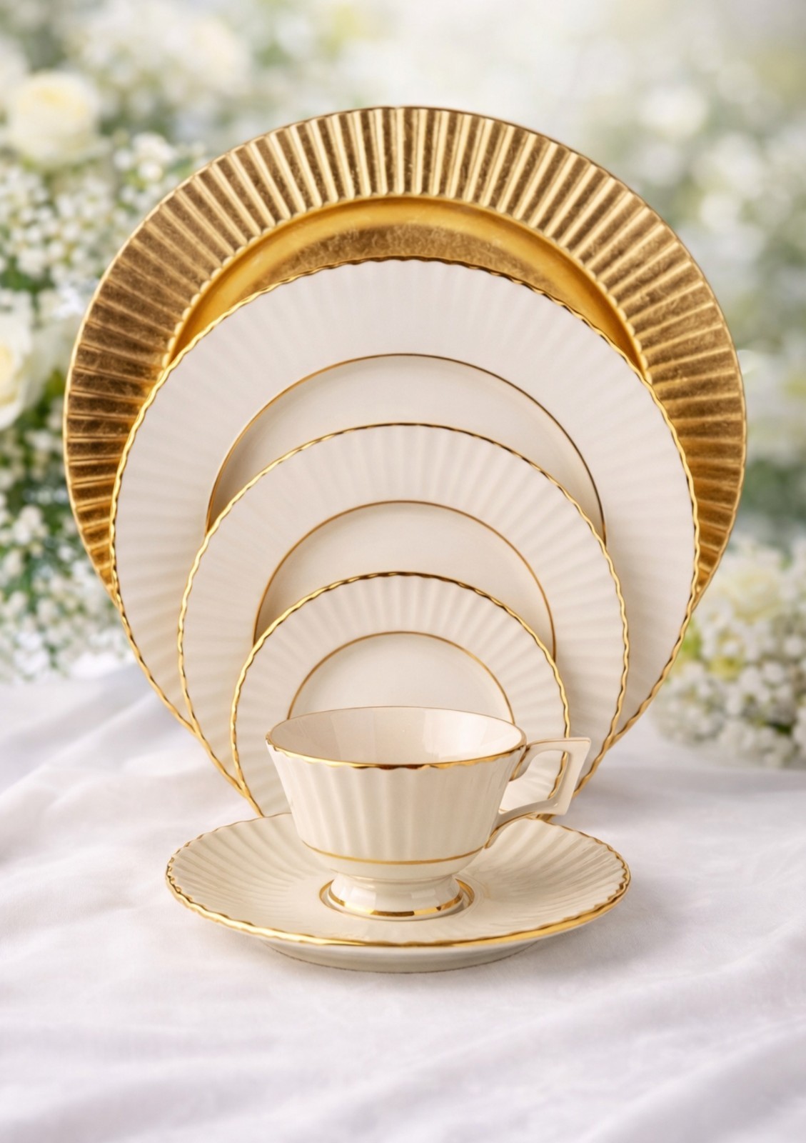 Lenox Citation Gold, 6 Piece Place Setting, Ribbed Rim & Gold Trimmed