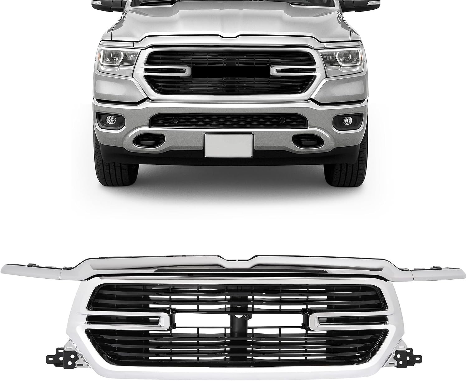 Front Grille Assembly+Molding Compatible with 2019-2022 Ram 1500 Replacement 