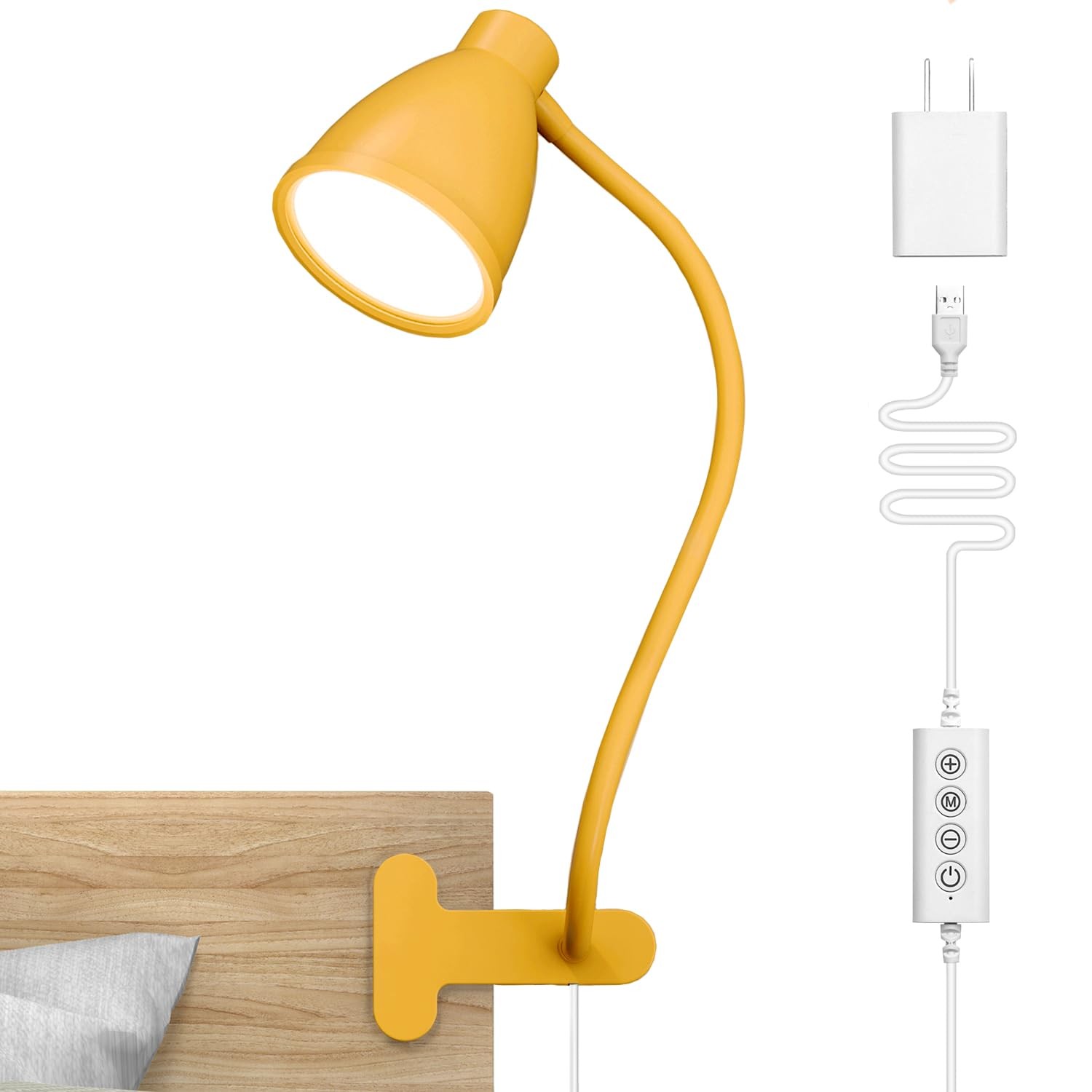BOHON Clip on Light, Desk Lamp with Clamp, 5 Color 22 inches, Bright Yellow
