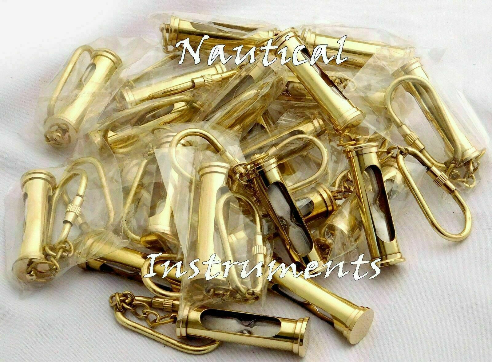 LOT OF 100 Brass Hourglass Key-ring Nautical Sand Timer Key-chain Christmas Gift