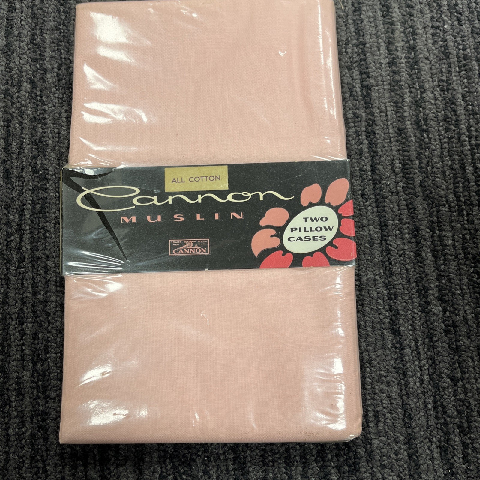 Vintage Cannon Muslin Pink Pair Of Pillowcases,  Old Store Stock Sealed 
