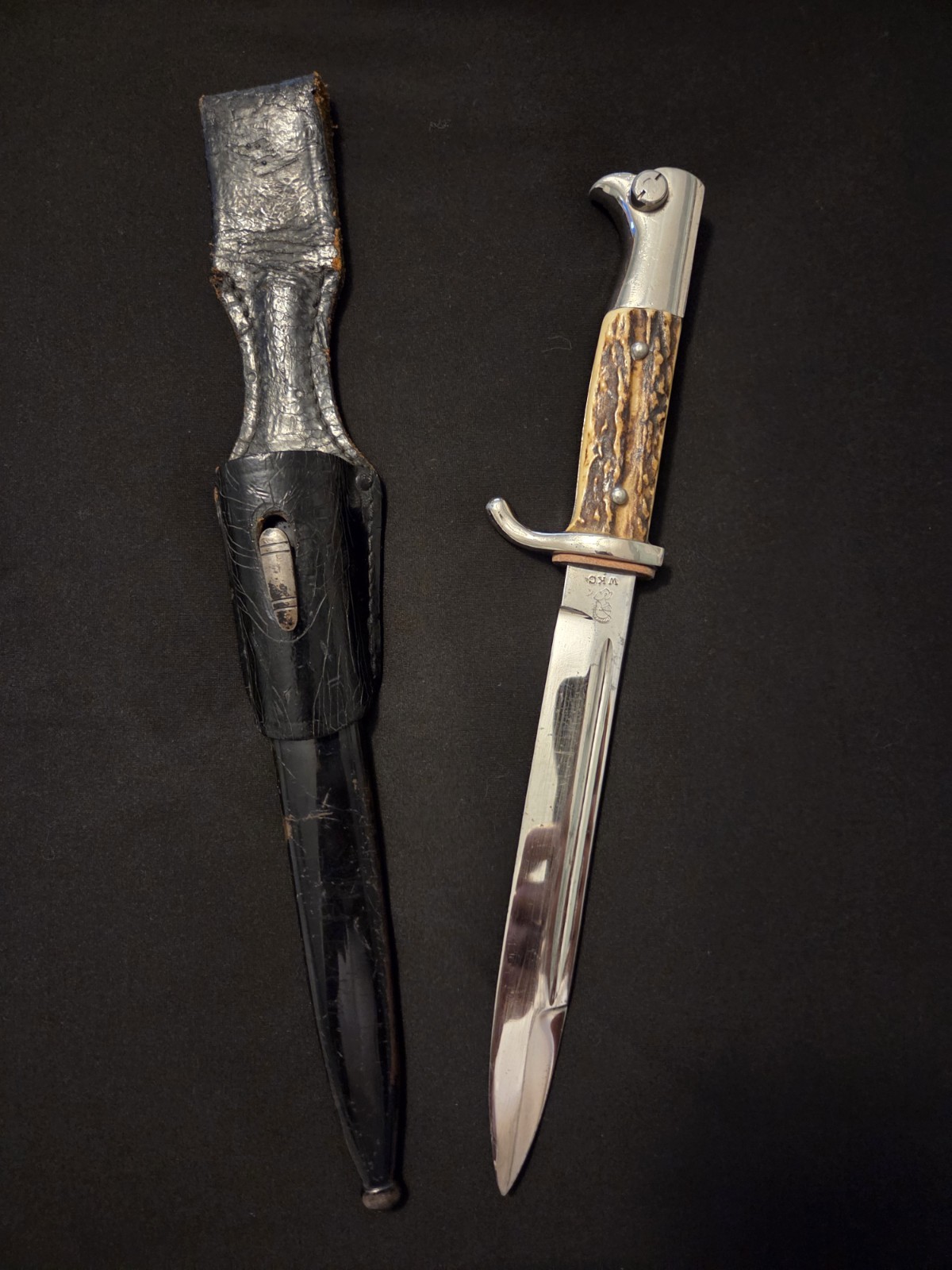 🔥 WWII German Stag Grip K98 Dress Bayonet (WKC) with Original Frog *MINT*🔥