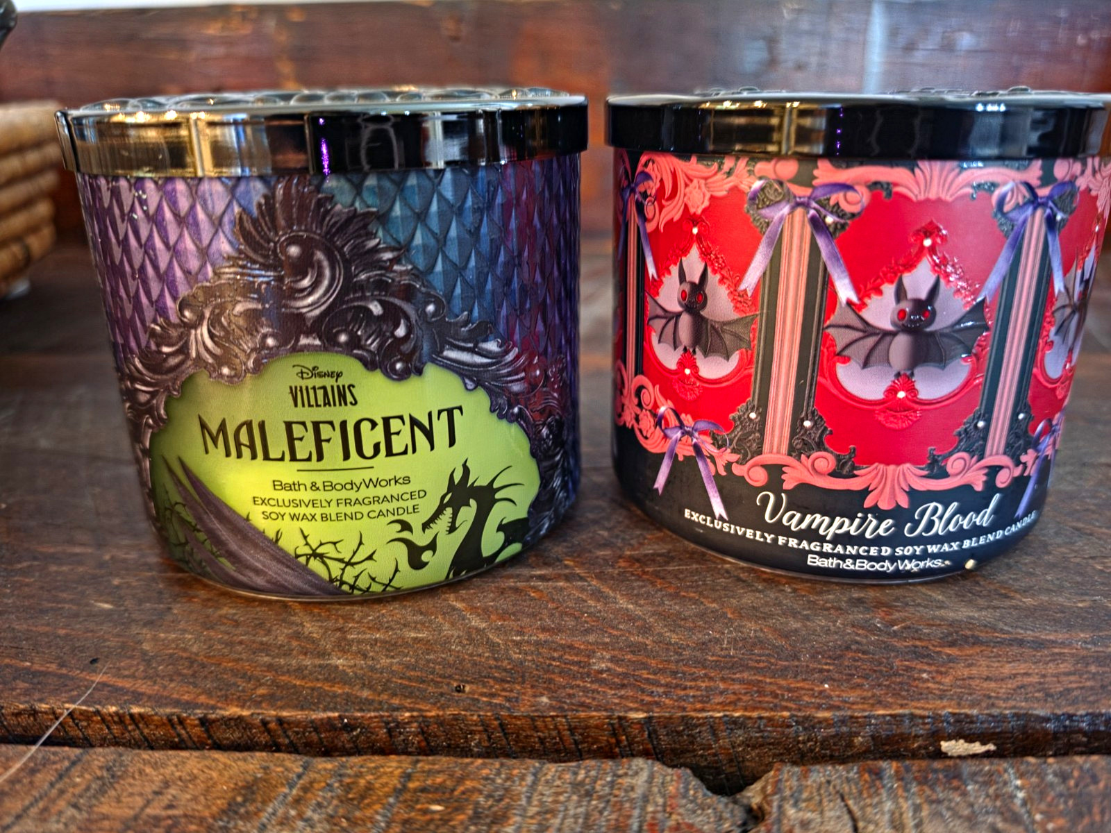 Bath & Body Works Disney Villains Maleficent & Vampire Blood 3-wick candles (2)