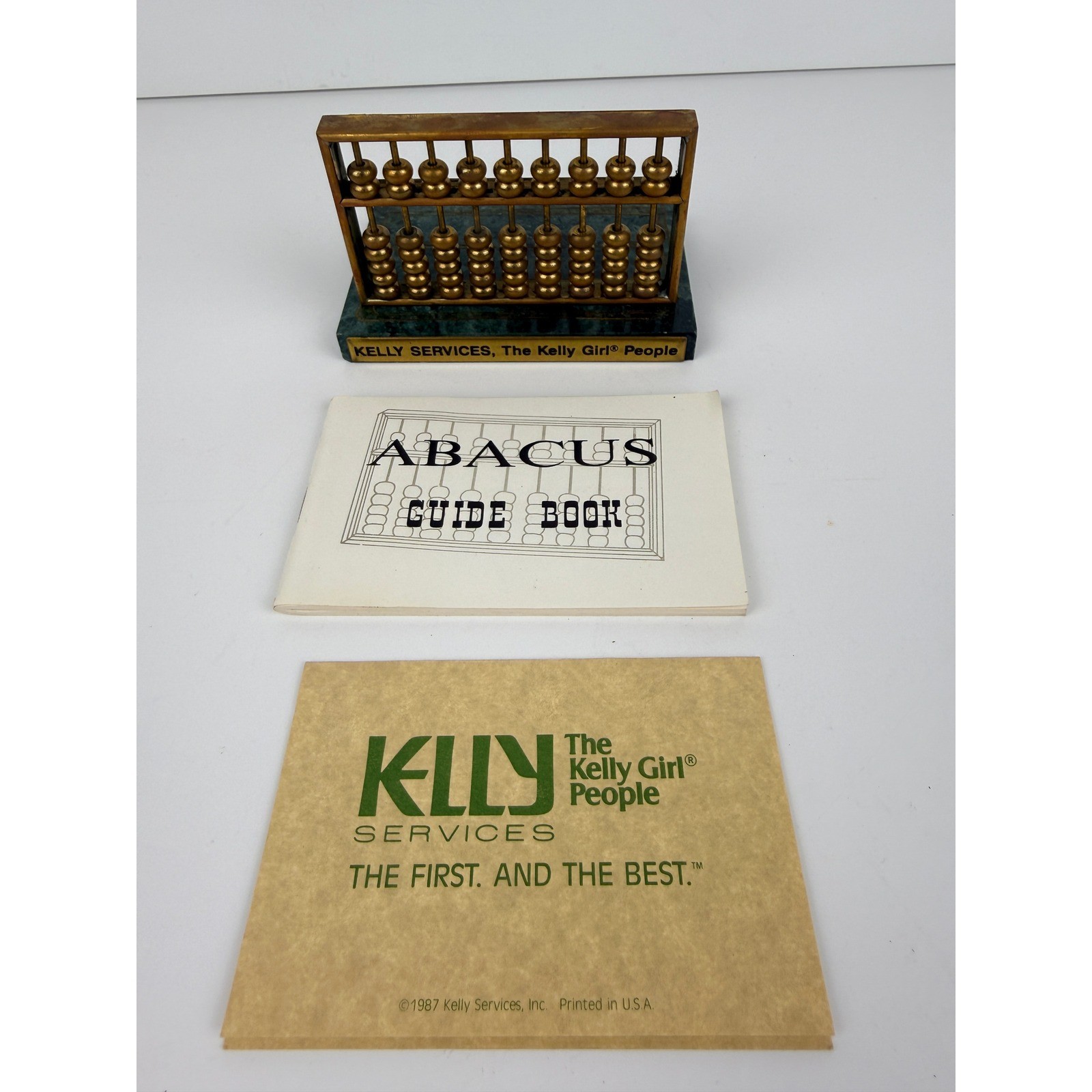 Vintage 1987 Kelly Services Kelly Girl Brass Abacus Marble Base Desk - B2