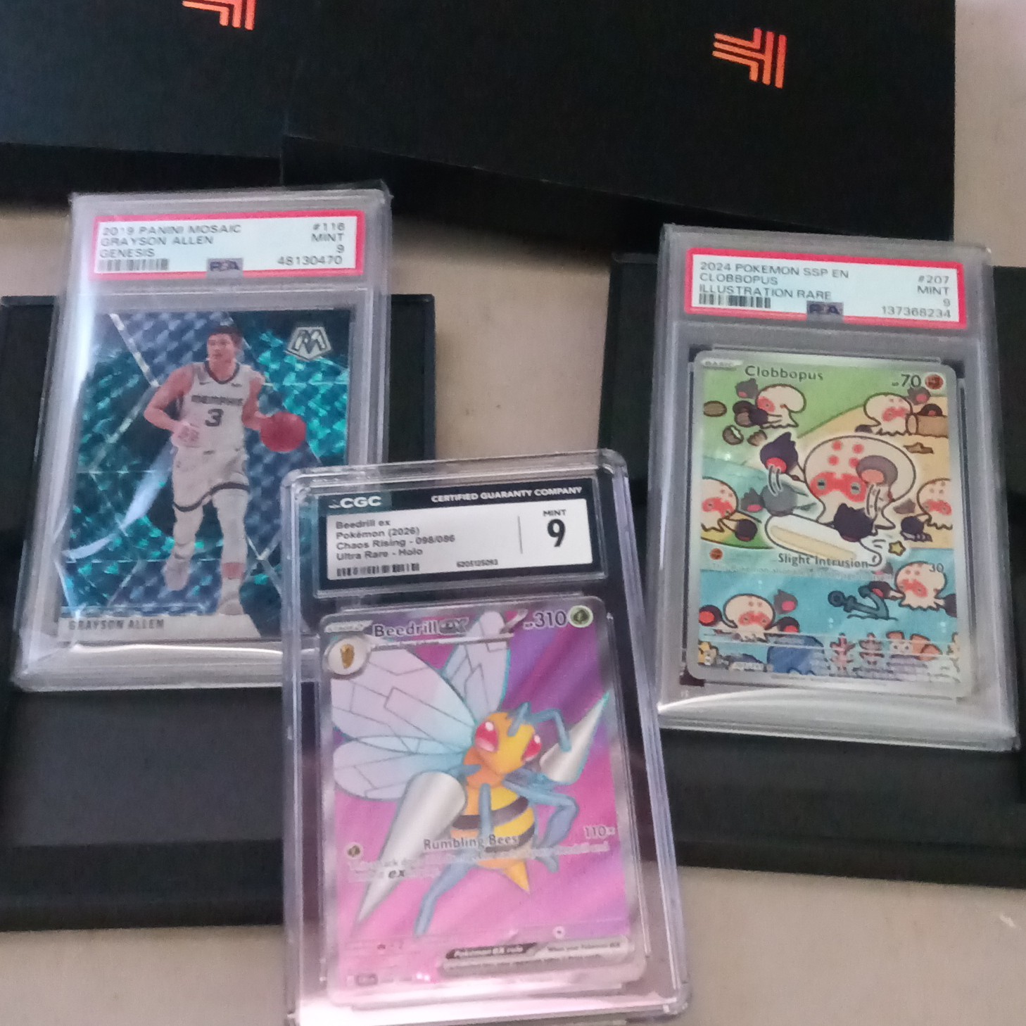 Graded 3-Card Lot CGC 9 Beedrill ex 098/086 + PSA 9 Clobbopus 207 + Allen 116