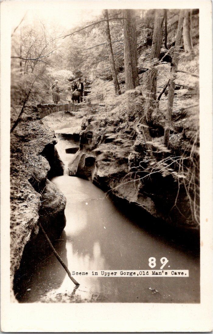 Vintage Black & White RPPC Postcard Scene in Upper Gorge Old Man\'s Cave