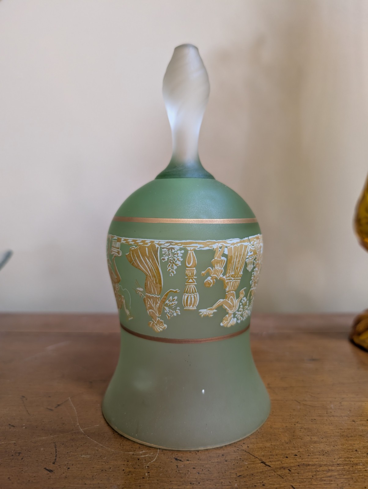 Beautiful Vintage Green Frosted Glass Greek-Style Bell