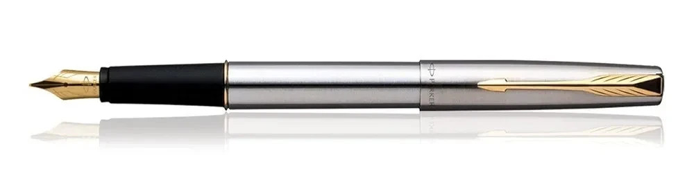 Parker Frontier Fountain Pen Stainless Steel & Gold Trims Blue Ink