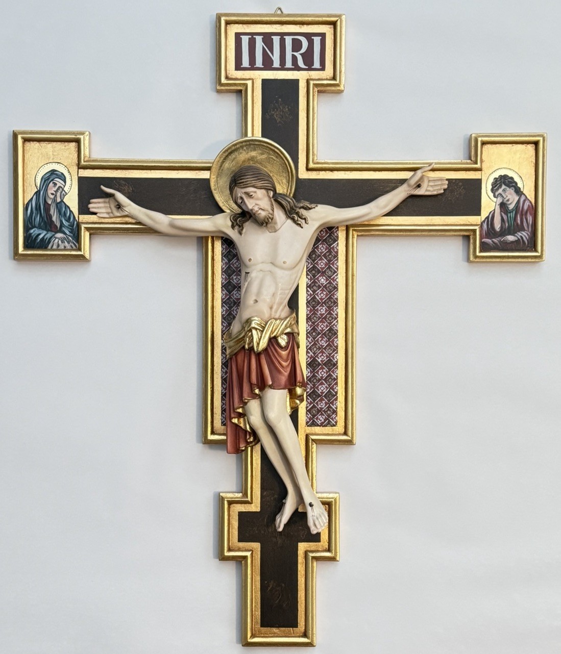 Large Crucifix PEMA Woodcarvings Vintage Hand Carved Painted Wood Jesus Cross
