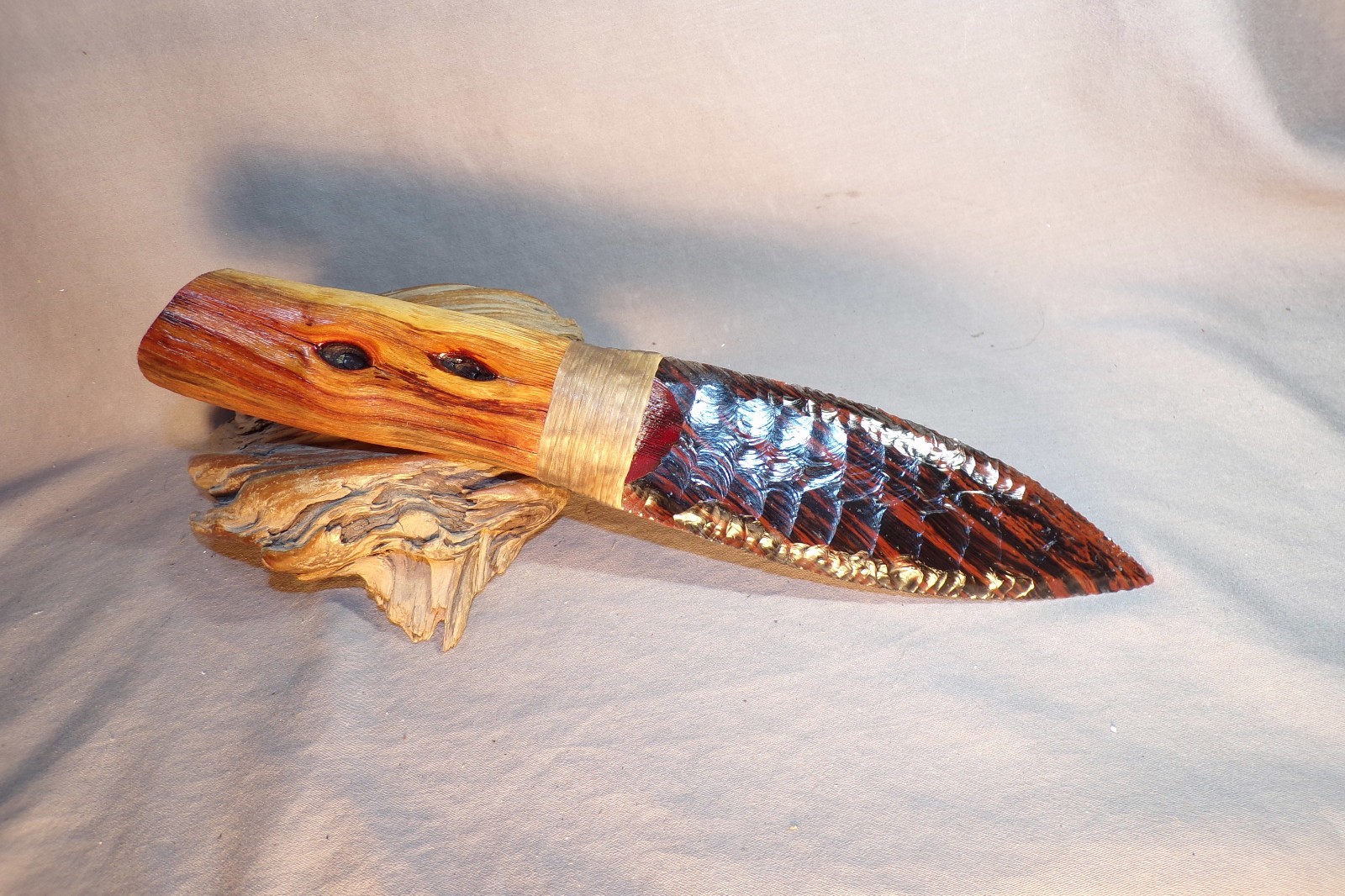 Triple Flow Obsidian Paleo Knife Manzanita Handle Flint Knapping Black Powder