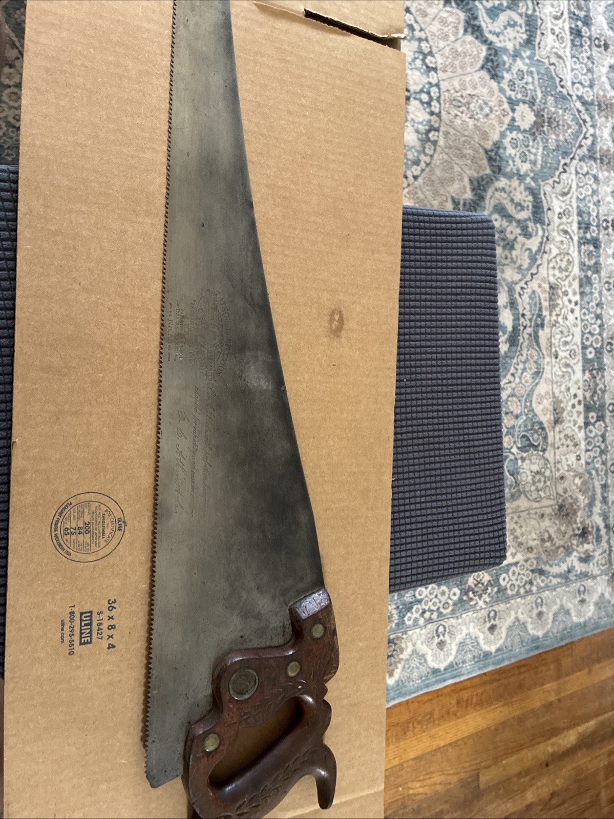 Antique E.C. Atkins No. 53 26in 8 TPI Crosscut Hand Saw Carved Apple Handle