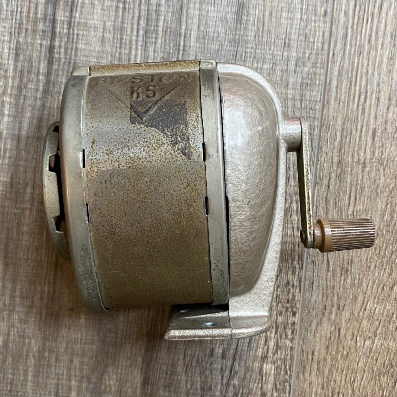 Vintage Boston KS Manual Pencil Sharpener Industrial Metal Wall Desk Mount USA