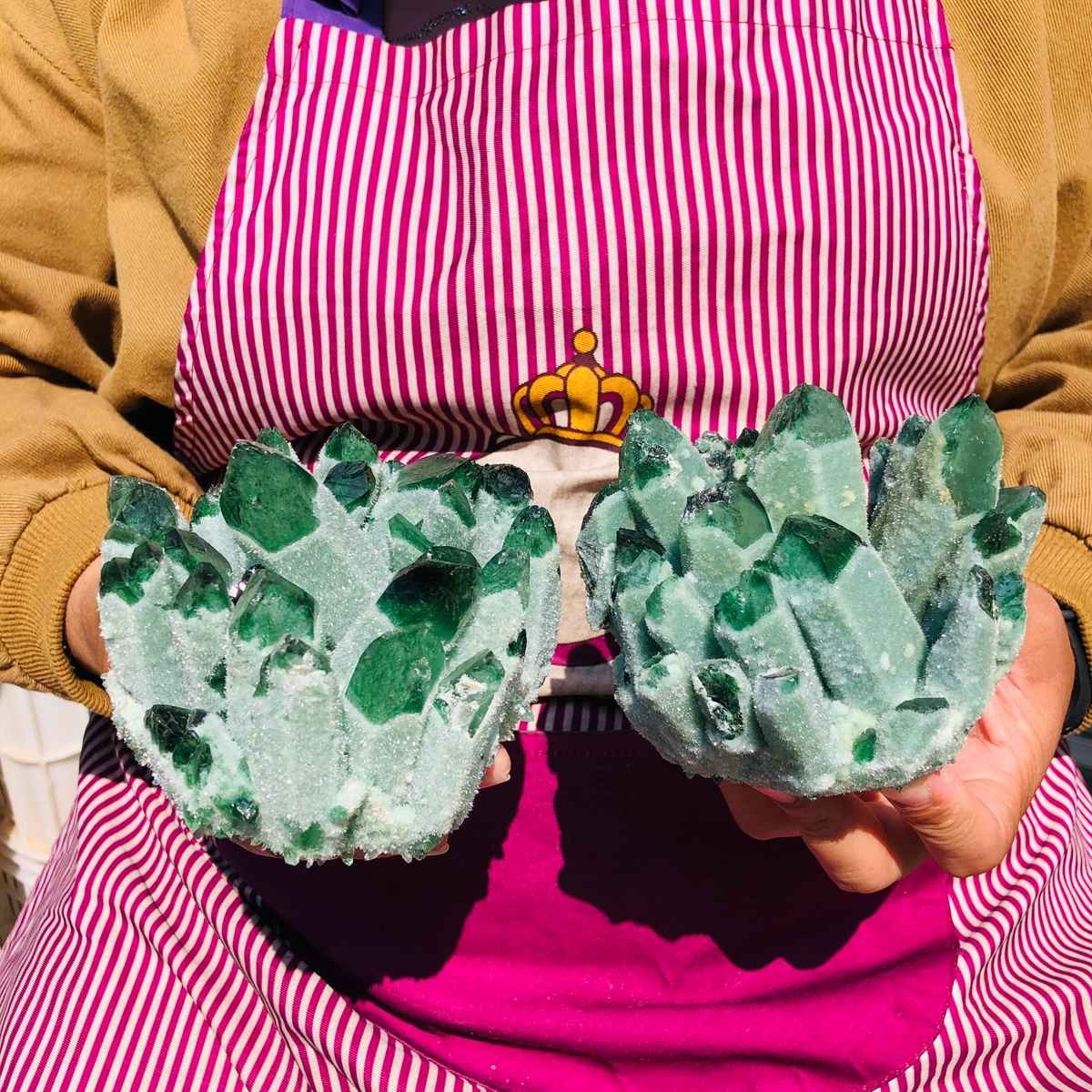 3.24LB 2pcs New find green Phantom Quartz Crystal Cluster mineral samples heals