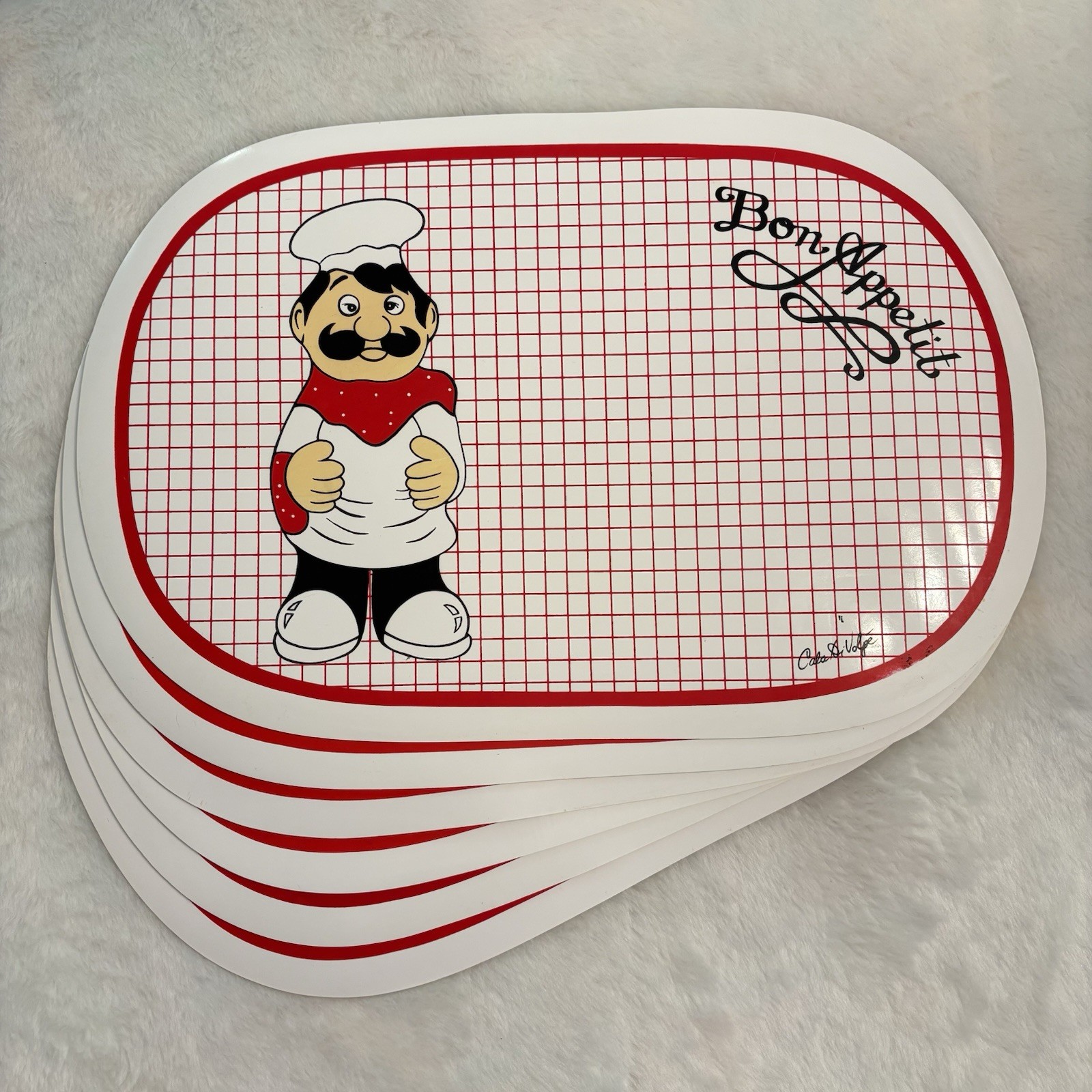 Vintage Casa Di Volpe 1980s Chef Placemats Pizza Night Pasqually Set Of 6