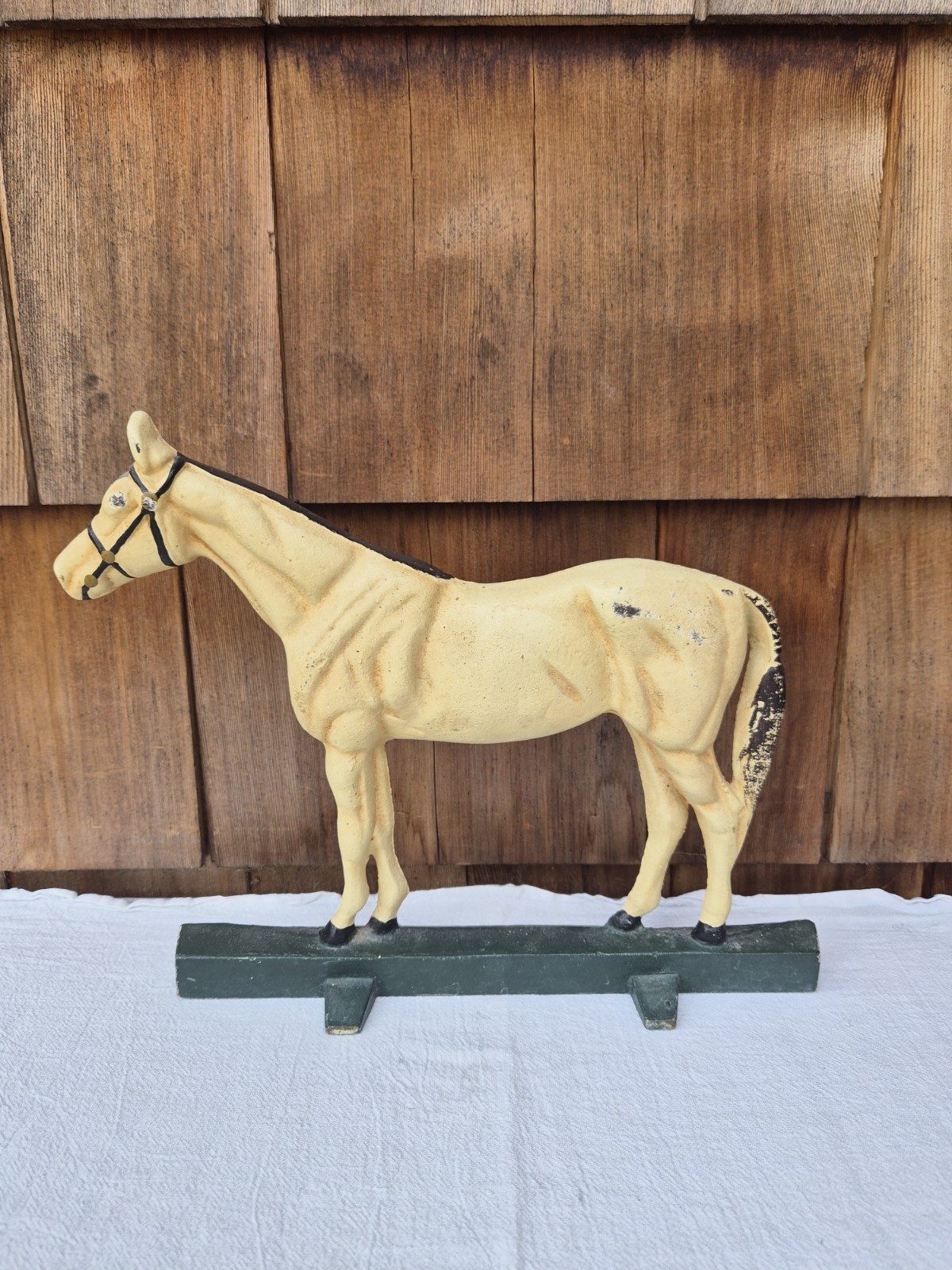 VTG Unmarked Cast Iron Horse Metal Heavy Doorstop\'s Original Finish Beige
