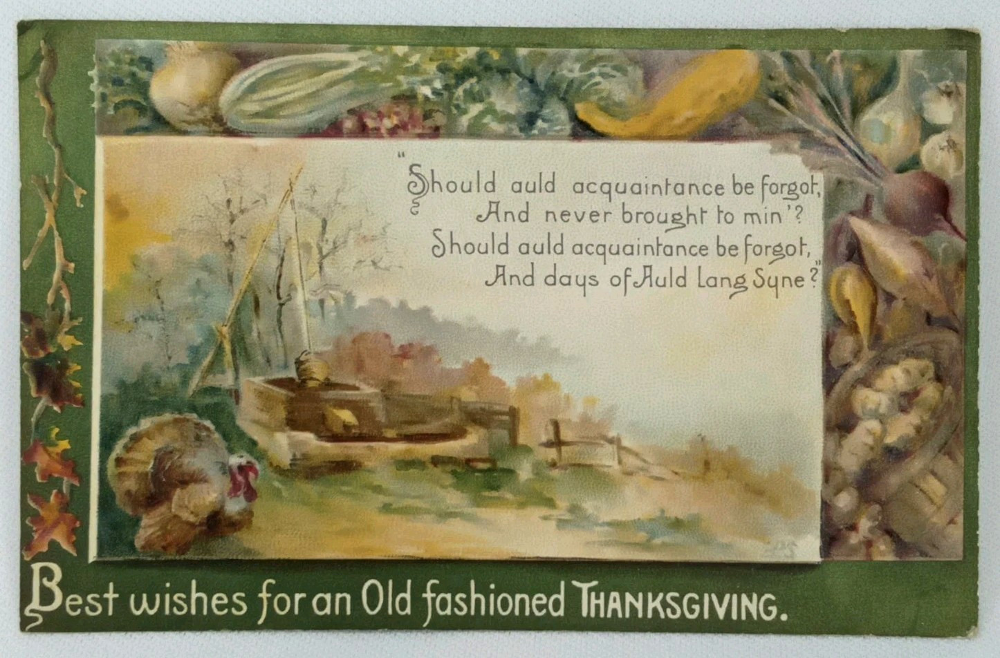 Antique 1910s John Winsch Thanksgiving Postcard Auld Lang Syne Unposted