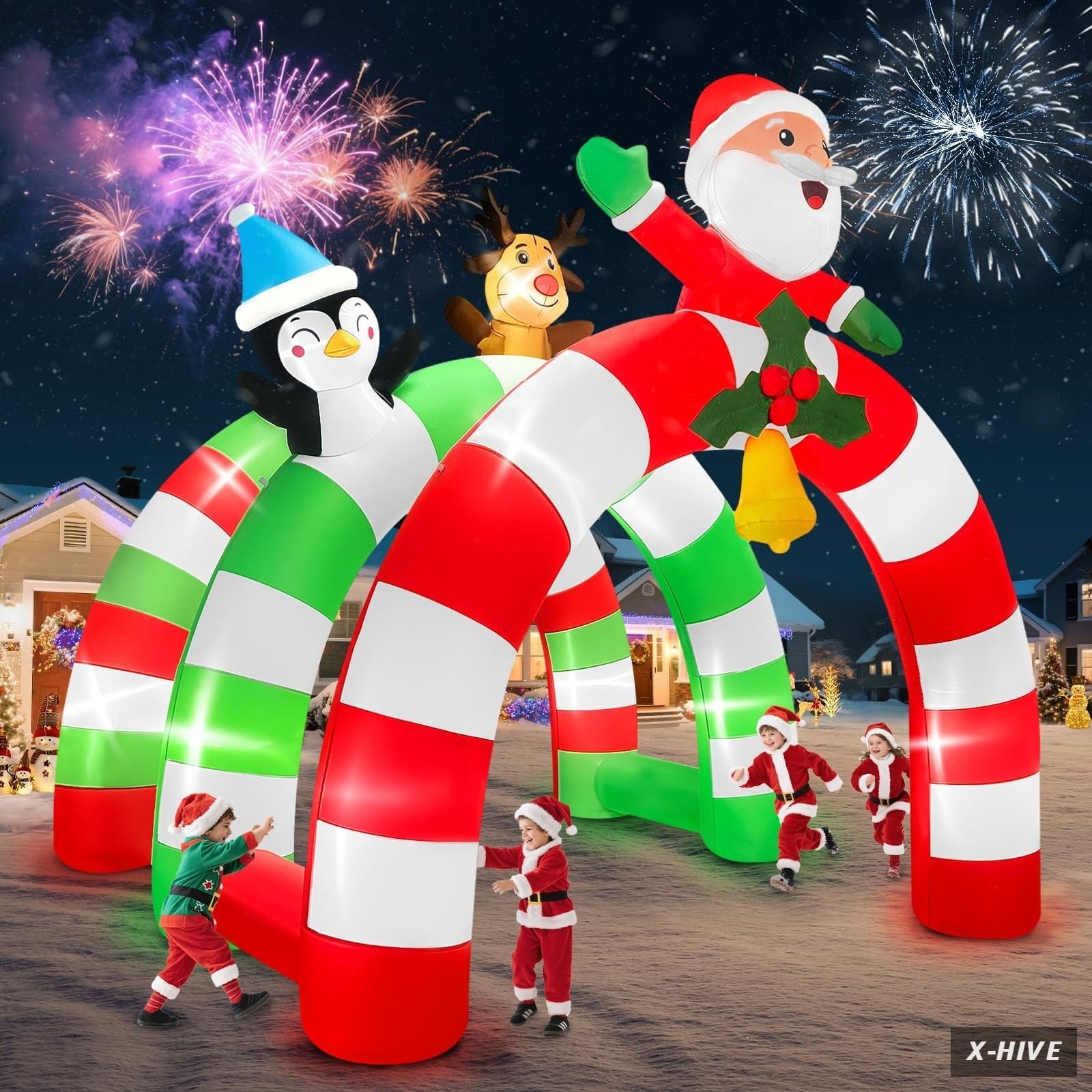 12FT Christmas Inflatable Archway, Santa Elk Inflatable Tunnel Stereoscopic X