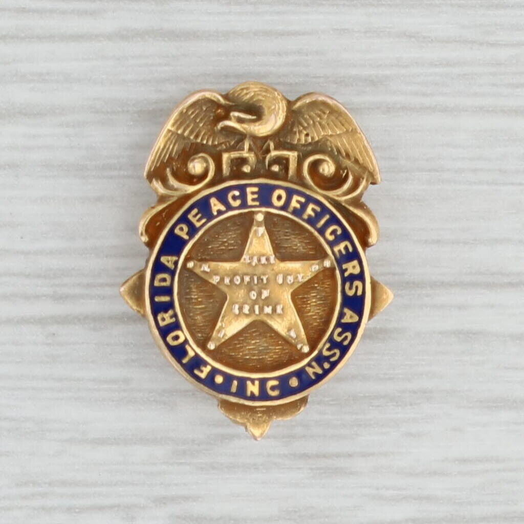 Florida Peace Officers Association Badge Pin 10k Gold Vintage Star Eagle