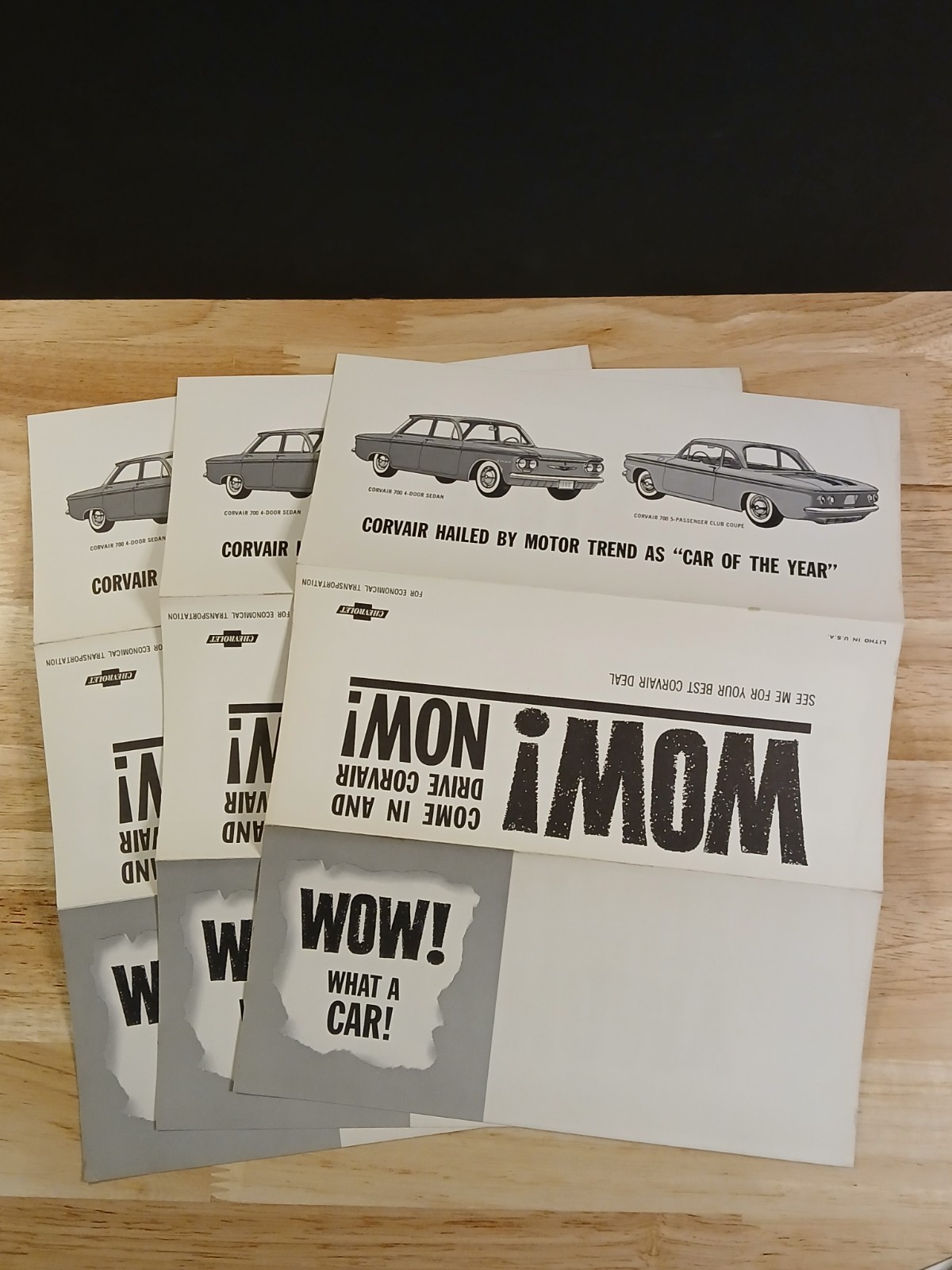 3 x Original 1960 - 1969 Chevrolet Corvair 4 Door and Coupe Sales Flyers NOS