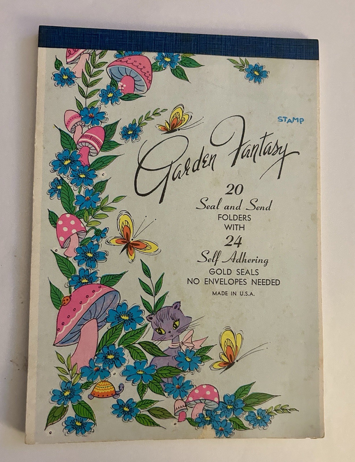 Vintage 1970s Garden Fantasy Seal and Send Folders Cat Mushrooms Gold Seals USA