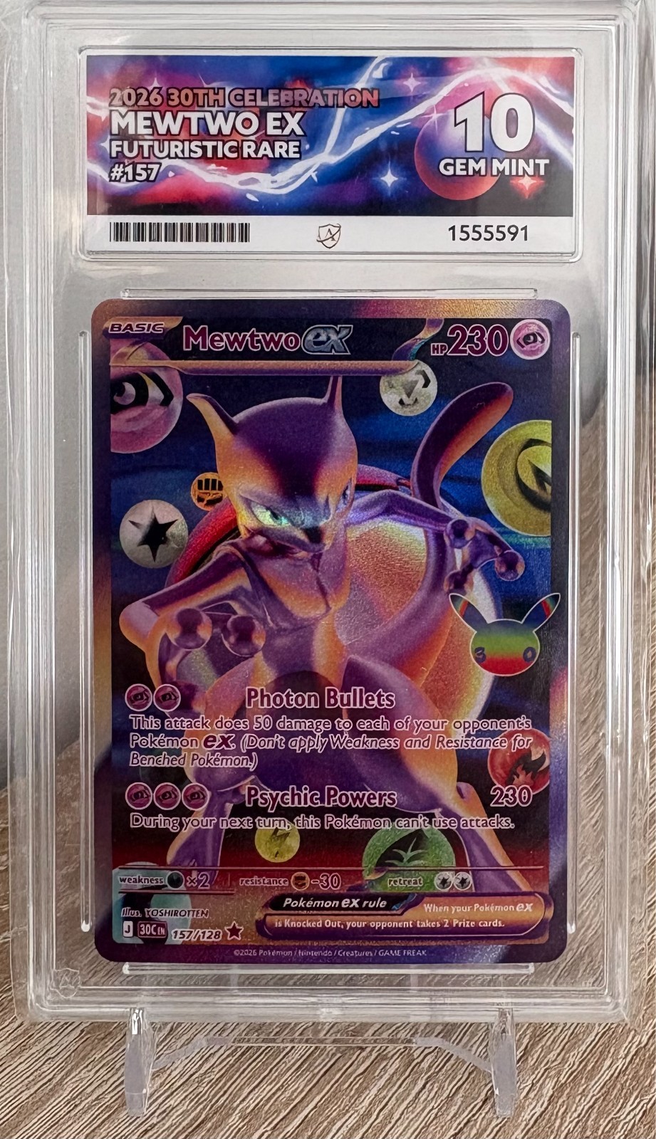 Mewtwo ex 157/128 30th Celebration Futuristic Rare ACE 10 Gem Mint