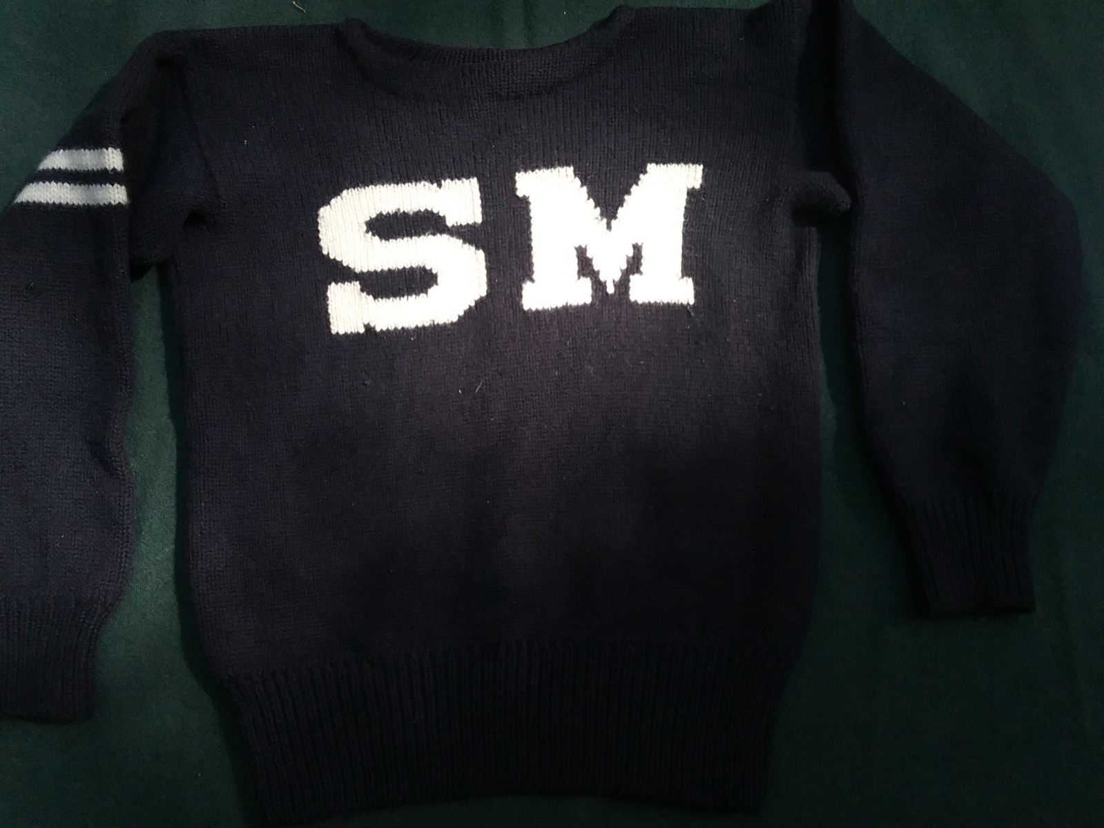 Vintage St. Mark's School Wool Intarsia Letterman Boatneck Sweater HTF RARE