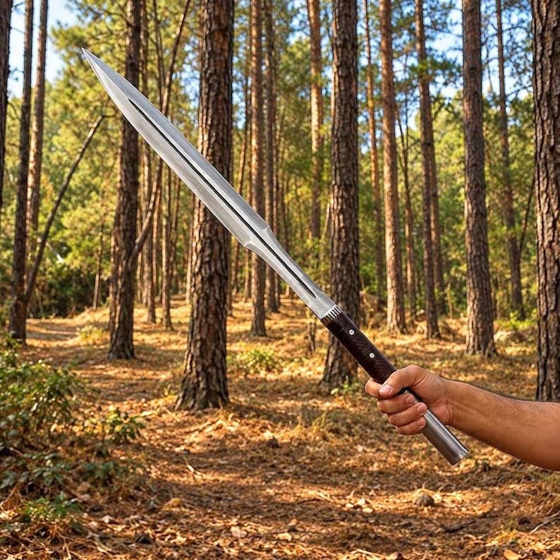 Handmade Forged Steel Spear Head Long Handle Outdoor Camping Tool Replica